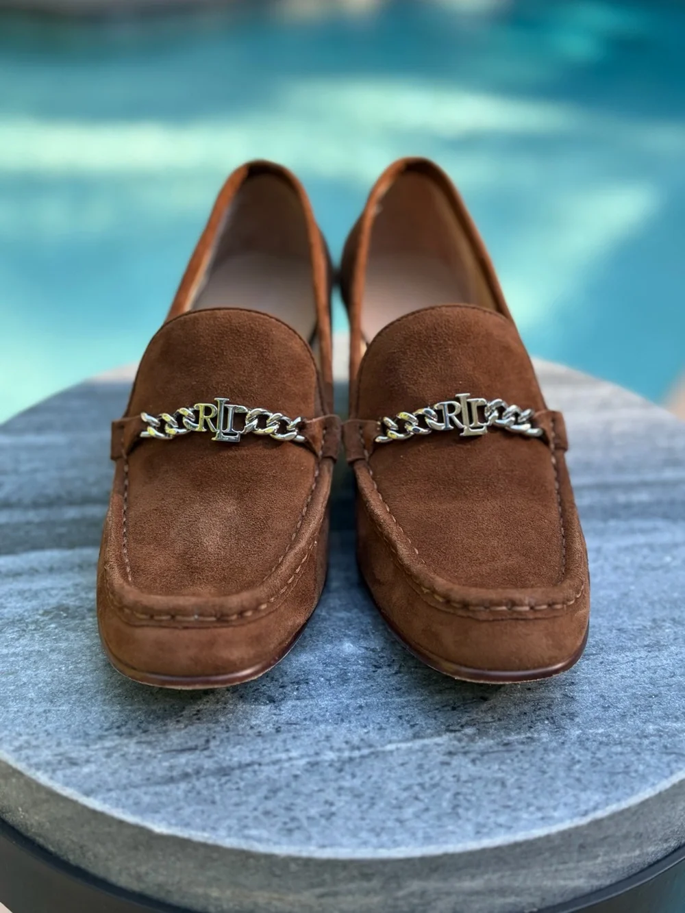 Ralph Lauren Brown Suede Chain Loafers